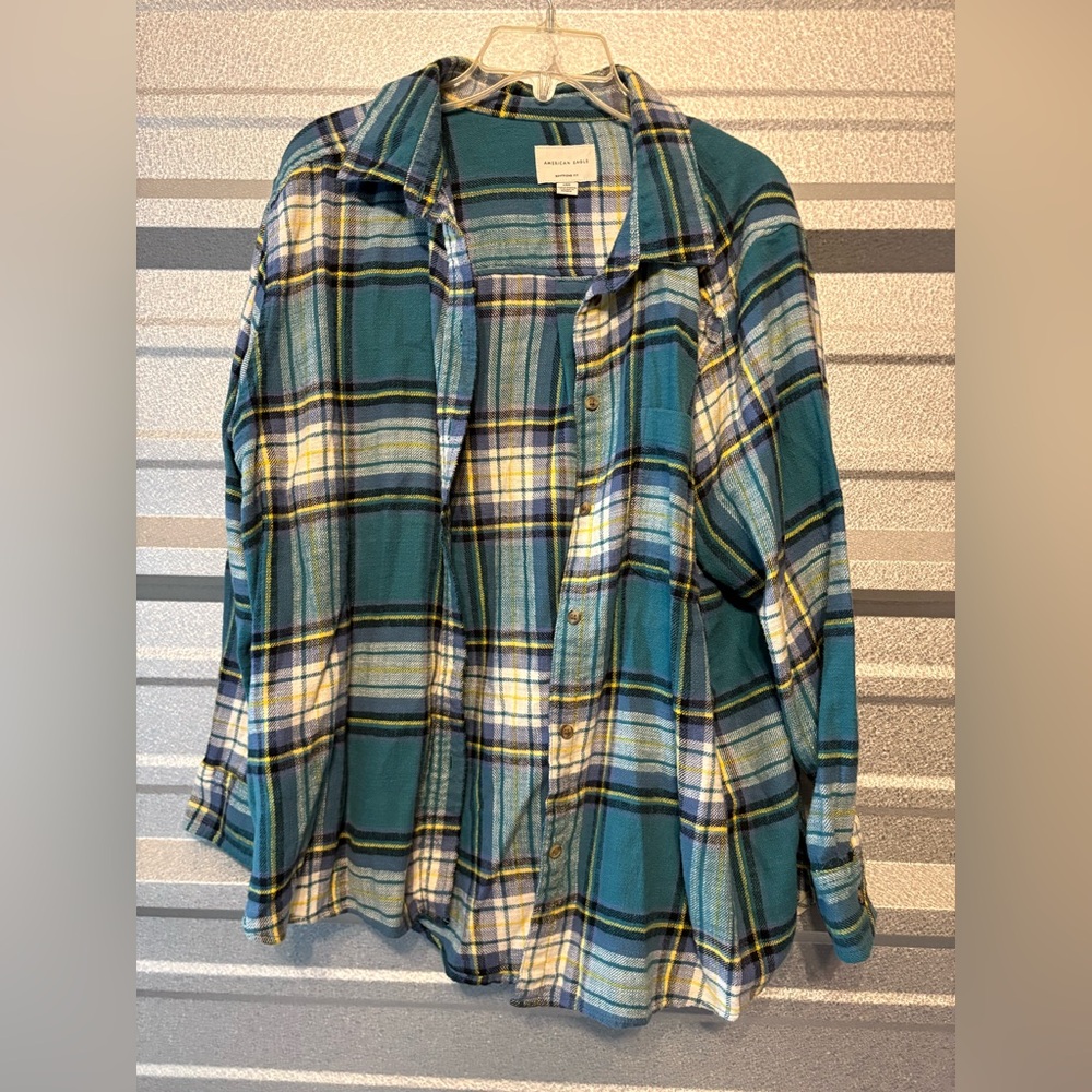 American Eagle Blue and Yellow Plaid Shirt